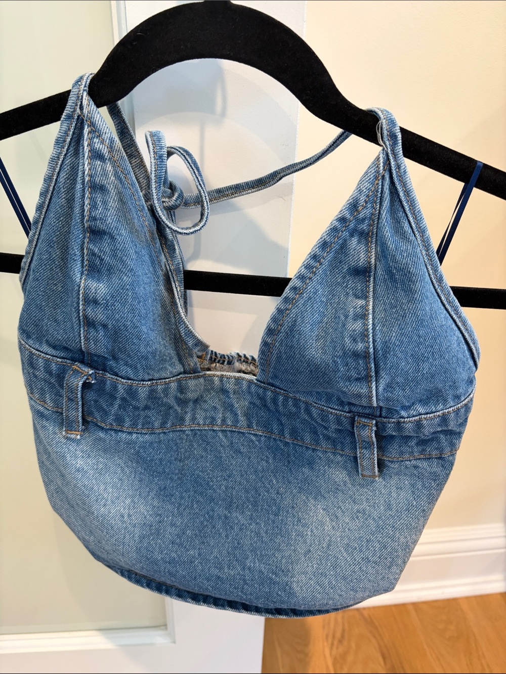 Edikted Blue Denim Halter Crop Top